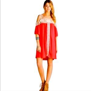 Orange Creek Crochet Boho Cold Shoulder Dress NWT